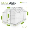 JUSKYS® Gewächshaus 7,2 m² - Aluminiumgestell & Stahlfundament, UV-beständig, abschließbare Schiebetür, belüftbare Dachfenster 61x57 cm - Thumbnail 6