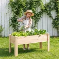 COSTWAY Hochbeet aus Holz, Pflanzbeet für Kinder, 119x45x51cm, Pflanztrog bis 100 kg, Blumenkübel mit Ablauflöchern & L-Beinen, Kräuterbeet rechteckig, Anzuchtbeet Garten Terrasse Balkon, Natur - Thumbnail 7
