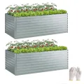 Outsunny Hochbeet aus verzinktem Stahl 2er Set 180 x 90 x 60cm Rechteckige Hochbeete mit Stützstangen Offenem Boden Handschuhe Hochbeet-Kit Pflanzbeet für Gemüse Obst, Blumen, Kräuter Silber - Thumbnail 10