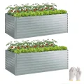 Outsunny Hochbeet aus verzinktem Stahl 2er Set 180 x 90 x 60cm Rechteckige Hochbeete mit Stützstangen Offenem Boden Handschuhe Hochbeet-Kit Pflanzbeet für Gemüse Obst, Blumen, Kräuter Silber - Thumbnail 1