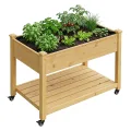 Relaxdays Hochbeet, Rollen, Ablage, HxBxT: 84 x 105 x 56,5 cm, Garten, Balkon & Terrasse, Pflanztisch, Tannenholz, Natur - Thumbnail 1