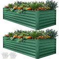 DWVO 2Set Hochbeet Metall, Hochbeete Kit Verdicktem Zink-Aluminium Magnesium Edelstahl Metall Hochbeete für Garten mit Stützstange&Handschuhe für Gemüse, Blumen (Schwarz 180x90x54cm) - Thumbnail 9