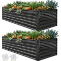 DWVO 2Set Hochbeet Metall, Hochbeete Kit Verdicktem Zink-Aluminium Magnesium Edelstahl Metall Hochbeete für Garten mit Stützstange&Handschuhe für Gemüse, Blumen (Schwarz 180x90x54cm) - Thumbnail 1