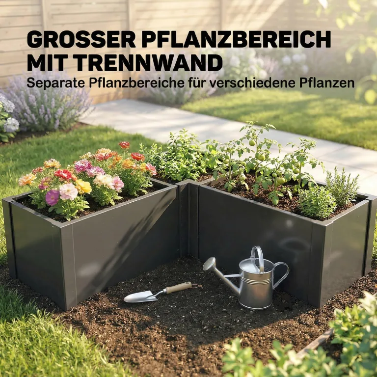 Outsunny Hochbeet L-förmig Blumenhochbeet witterungsbeständig, Pflanzbeet Frühbeet Gartenbeet Pflanzkübel Pflanzkasten aus Verzinkter Stahl, Blumenkasten für Terrasse & Garten, 150 x 150 x 55 cm – Bild 3