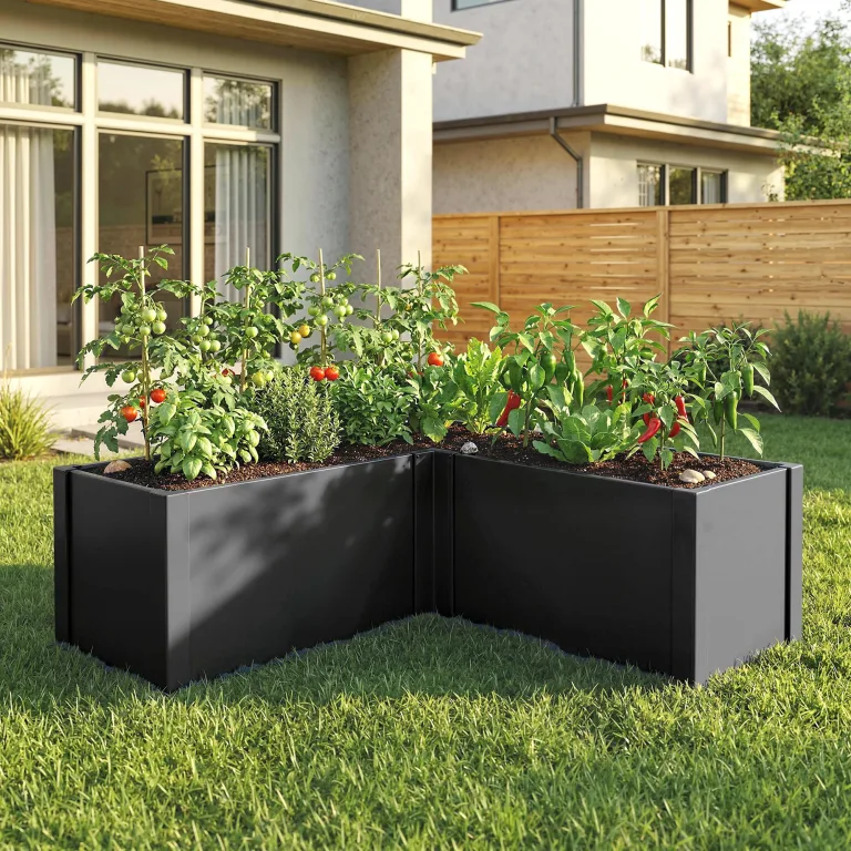 Outsunny Hochbeet L-förmig Blumenhochbeet witterungsbeständig, Pflanzbeet Frühbeet Gartenbeet Pflanzkübel Pflanzkasten aus Verzinkter Stahl, Blumenkasten für Terrasse & Garten, 150 x 150 x 55 cm – Bild 8