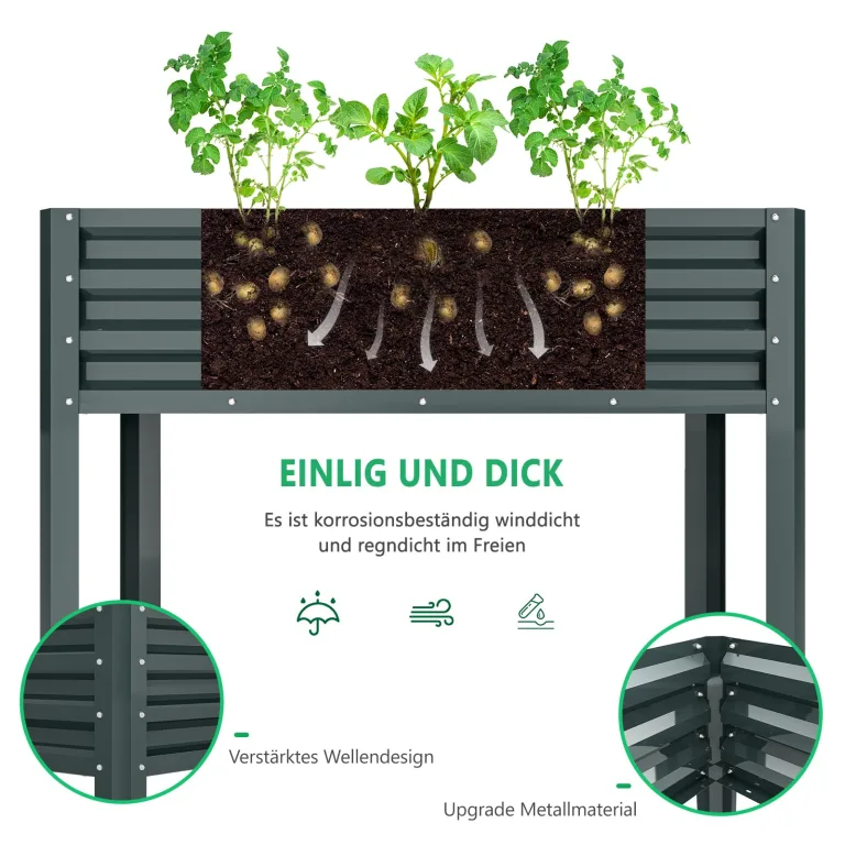 Hochbeet aus Metall, Verzinkter Stahl Rostfrei, 116x60x80 cm Hochbeet für Garten, Terrasse & Balkon, Pflanzkasten für Gemüse, Kräuter und Blumen, Langlebiges Pflanzbeet – Bild 7