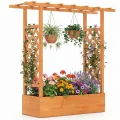 COSTWAY Blumenkasten mit Rankgitter, Pflanzkasten mit Rankhilfe & hängendem Dach, Hochbeet für Kletterpflanzen & hängende Körbe, Sichtschutz Pflanzkübel, für Garten Hof Terrasse, 220x35x114 cm,Natur - Thumbnail 10