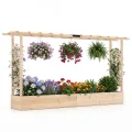 COSTWAY Blumenkasten mit Rankgitter, Pflanzkasten mit Rankhilfe & hängendem Dach, Hochbeet für Kletterpflanzen & hängende Körbe, Sichtschutz Pflanzkübel, für Garten Hof Terrasse, 220x35x114 cm,Natur - Thumbnail 1