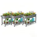 Hochbeet 120x44x70cm, Metall Hochbeet mit Rollen & Griff, 3 Haken & Vlieseinlage, Für Gemüse Blumen Kräuter, Garten Balkon Terrasse, Schwarz - Thumbnail 4
