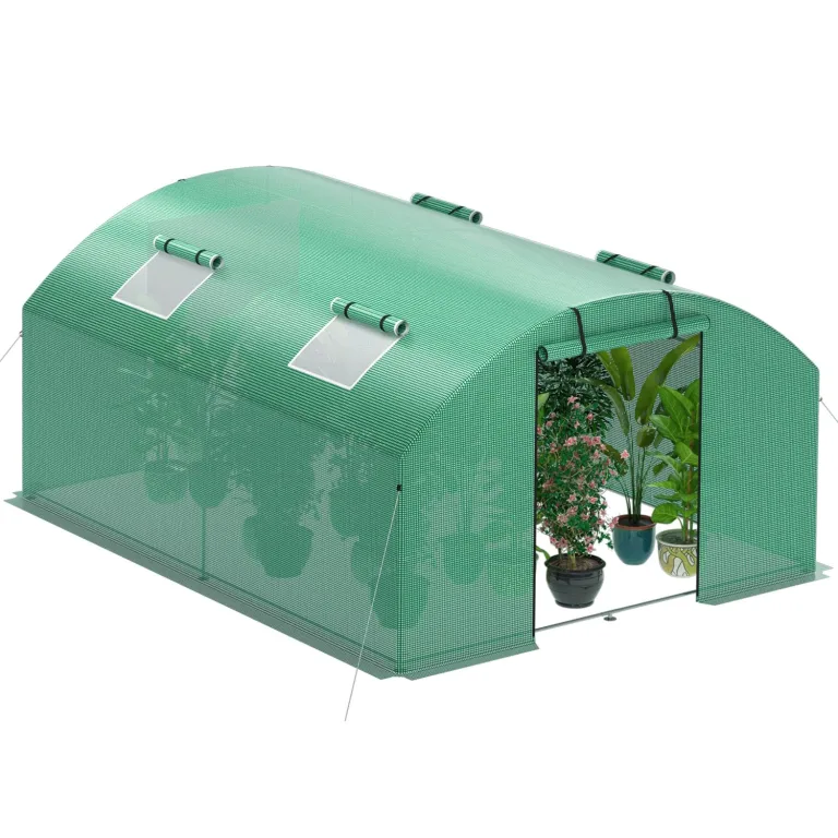 300x800x200 cm Foliengewächshaus Winterfest mit extra stabilem Stahlrahmen, 16 Fenster & 4 Reißverschlusstüren, 2 x 140g/m² PE UV50+, Tomaten Gewächshaus inkl. 54 Erdanker Set – Bild 8