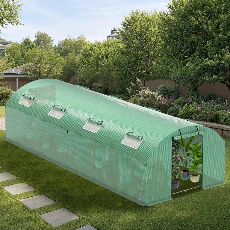 300x800x200 cm Foliengewächshaus Winterfest mit extra stabilem Stahlrahmen, 16 Fenster & 4 Reißverschlusstüren, 2 x 140g/m² PE UV50+, Tomaten Gewächshaus inkl. 54 Erdanker Set – Bild 1