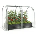 HOMASIS 3 in 1 Gewächshaus mit Hochbeet, Foliengewächshaus mit PVC-Abdeckung, Frühbeet aus Metall, Tomatenhaus Treibhaus mit 2 Fenstern, Blumenkasten für Garten Balkon (Schwarz, 198x100x145cm) - Thumbnail 1