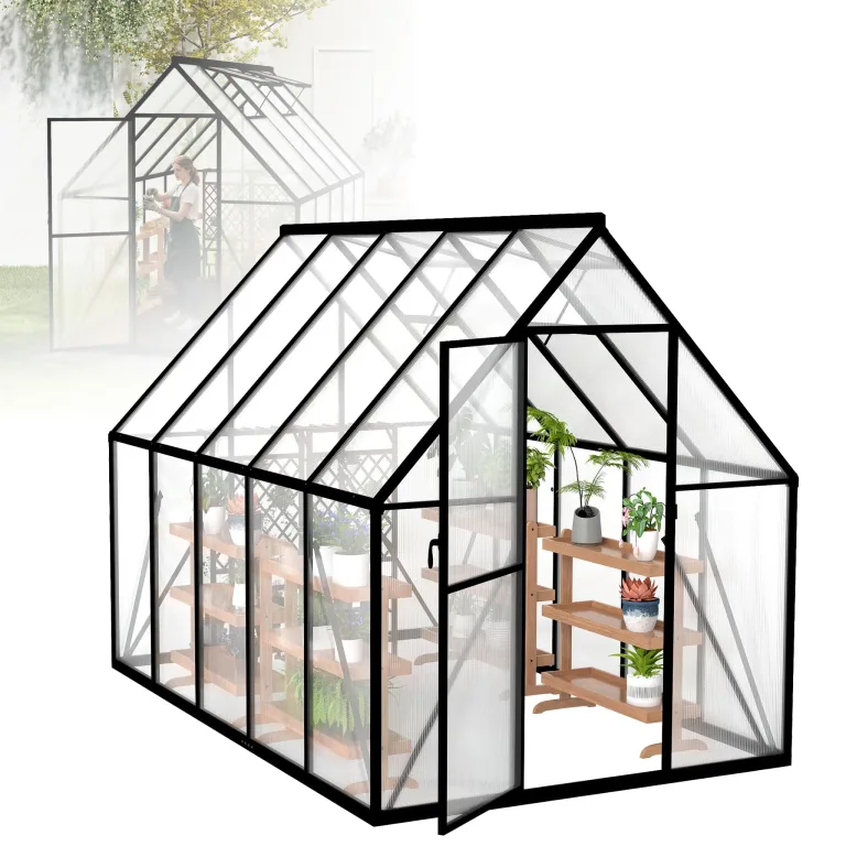 Gewächshaus Aluminium, 280 x 180 x 195 cm, Garten Gewächshaus mit 6 cm Fundament, winterfestes Treibhaus für Pflanzen, Tomatenhaus & Frühbeet – Bild 1
