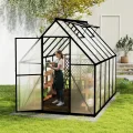 Gewächshaus Aluminium, 280 x 180 x 195 cm, Garten Gewächshaus mit 6 cm Fundament, winterfestes Treibhaus für Pflanzen, Tomatenhaus & Frühbeet - Thumbnail 9
