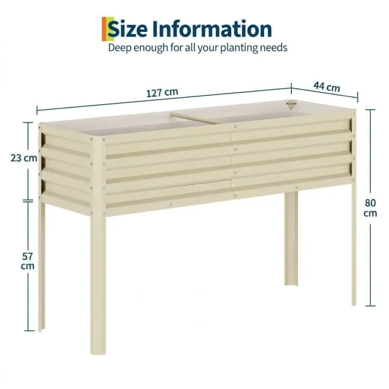 Acekool Hochbeet Metall 127x80x44 cm—Mit Beinen Und Wasserspeicher, 0,6 mm Stahlblech, Hochbeete Für Garten Und Gemüsegarten, Gemüse & Pflanzen, Ideal Für Gemüse, Kräuter & Blumen, Creme – Bild 2
