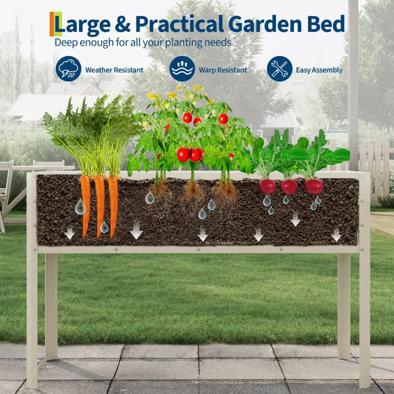 Acekool Hochbeet Metall 127x80x44 cm—Mit Beinen Und Wasserspeicher, 0,6 mm Stahlblech, Hochbeete Für Garten Und Gemüsegarten, Gemüse & Pflanzen, Ideal Für Gemüse, Kräuter & Blumen, Creme – Bild 4