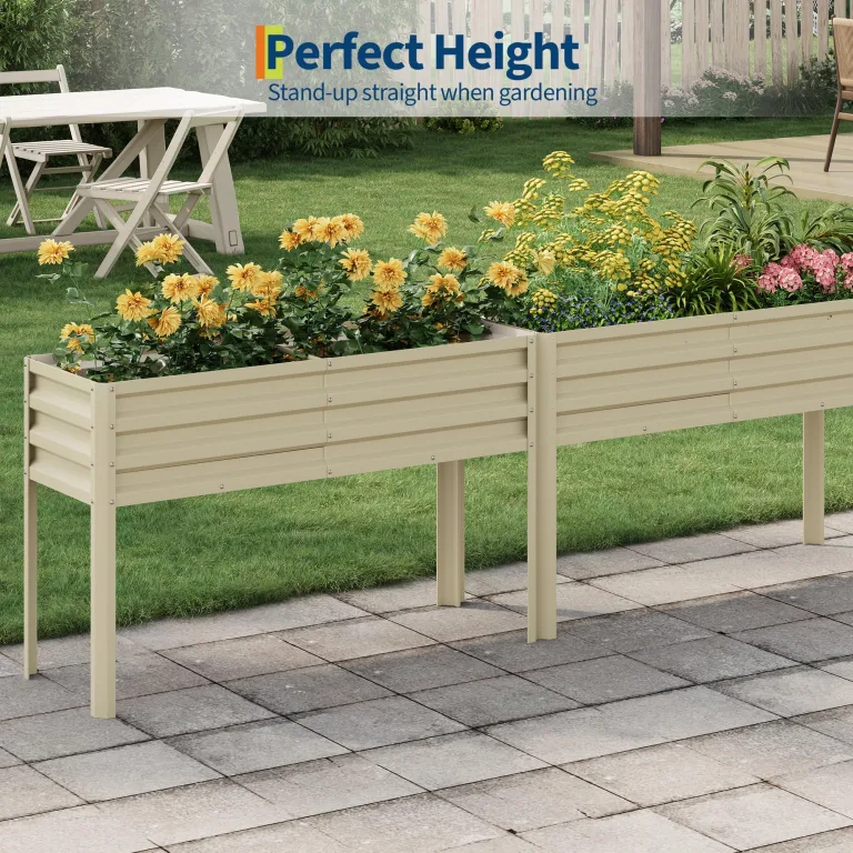 Acekool Hochbeet Metall 127x80x44 cm—Mit Beinen Und Wasserspeicher, 0,6 mm Stahlblech, Hochbeete Für Garten Und Gemüsegarten, Gemüse & Pflanzen, Ideal Für Gemüse, Kräuter & Blumen, Creme – Bild 6