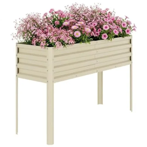 Acekool Hochbeet Metall 127x80x44 cm—Mit Beinen Und Wasserspeicher, 0,6 mm Stahlblech, Hochbeete Für Garten Und Gemüsegarten, Gemüse & Pflanzen, Ideal Für Gemüse, Kräuter & Blumen, Creme – Bild 8