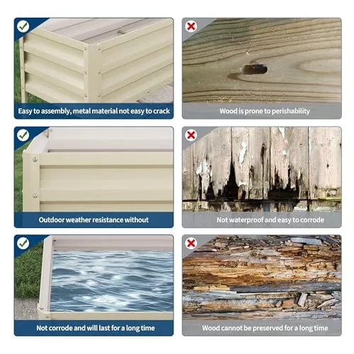 Acekool Hochbeet Metall 127x80x44 cm—Mit Beinen Und Wasserspeicher, 0,6 mm Stahlblech, Hochbeete Für Garten Und Gemüsegarten, Gemüse & Pflanzen, Ideal Für Gemüse, Kräuter & Blumen, Creme – Bild 10