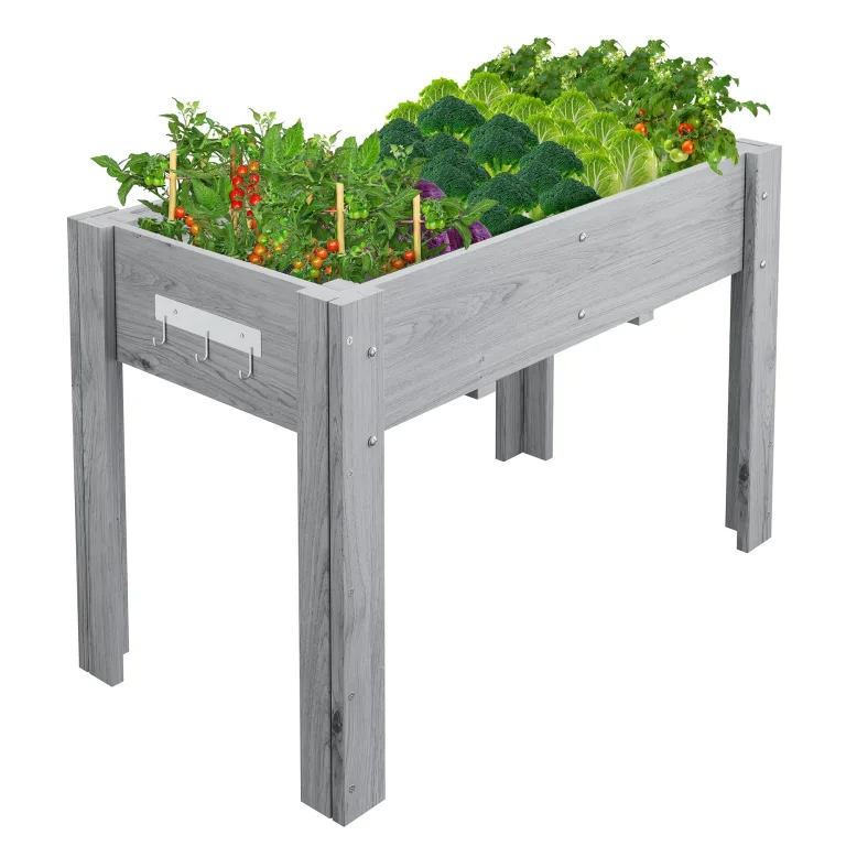 Acekool Hochbeet Mit Beinen 120x60x76 cm—Holz, Mit 3 Haken, Mit Vlieseinlage, Als Hochbeet Für Gemüse, Kräuter & Blumen, Für Balkon, Hof & Garten, Wetterfest & Einfache Montage – Bild 8