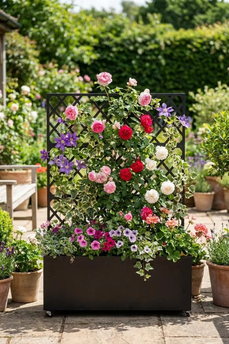 Hochbeet Metall Mit Rankgitter Und Sichtschutz 90x40x180 cm—Mit Räder, Als Hochbeet Für Kletterpflanzen, Gemüse & Blumen, Wetterfest & Einfache Montage, Schwarz – Bild 7