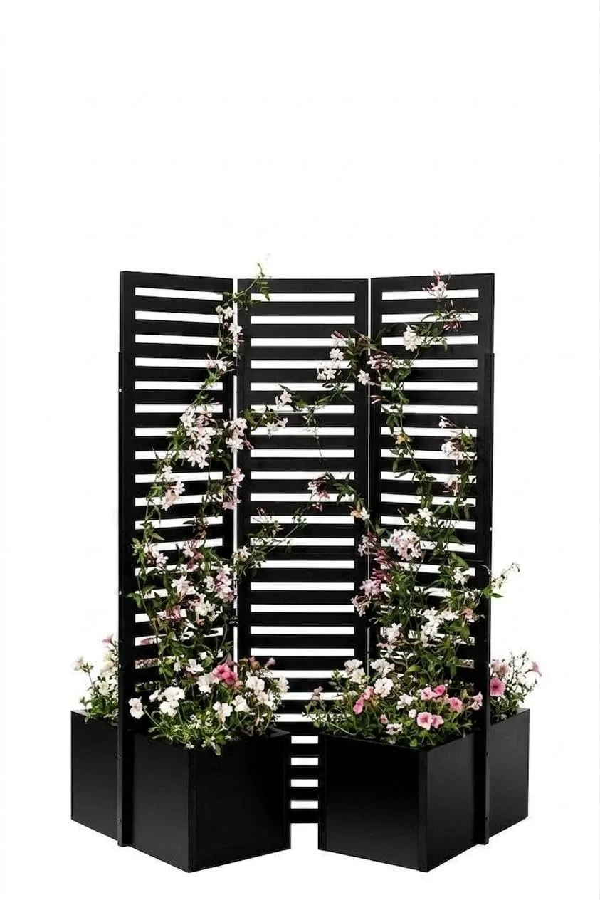 Acekool Pflanzkasten Metall Mit Rankgitter 133x70x180 cm—3-Teilig, Klappbarer, Als Rankhilfe Für Kletterpflanzen, Gemüse & Blumen, Wetterfest & Einfache Montage, Schwarz - Bild 1
