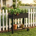 LZQ Hochbeet Metall mit Rädern & Griff, Pflanzkasten mit Ablage Gartenbeet Blumenkasten erhöht Kräuterbeet Gemüsebeet Pflanzbeet für Balkon Terrasse, verzinkt Hochbeet auf Beinen 80x35x80cm Schwarz - Thumbnail 2