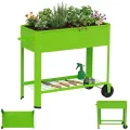 LZQ Hochbeet Metall mit Rädern & Griff, Pflanzkasten mit Ablage Gartenbeet Blumenkasten erhöht Kräuterbeet Gemüsebeet Pflanzbeet für Balkon Terrasse, verzinkt Hochbeet auf Beinen 80x35x80cm Schwarz - Thumbnail 10