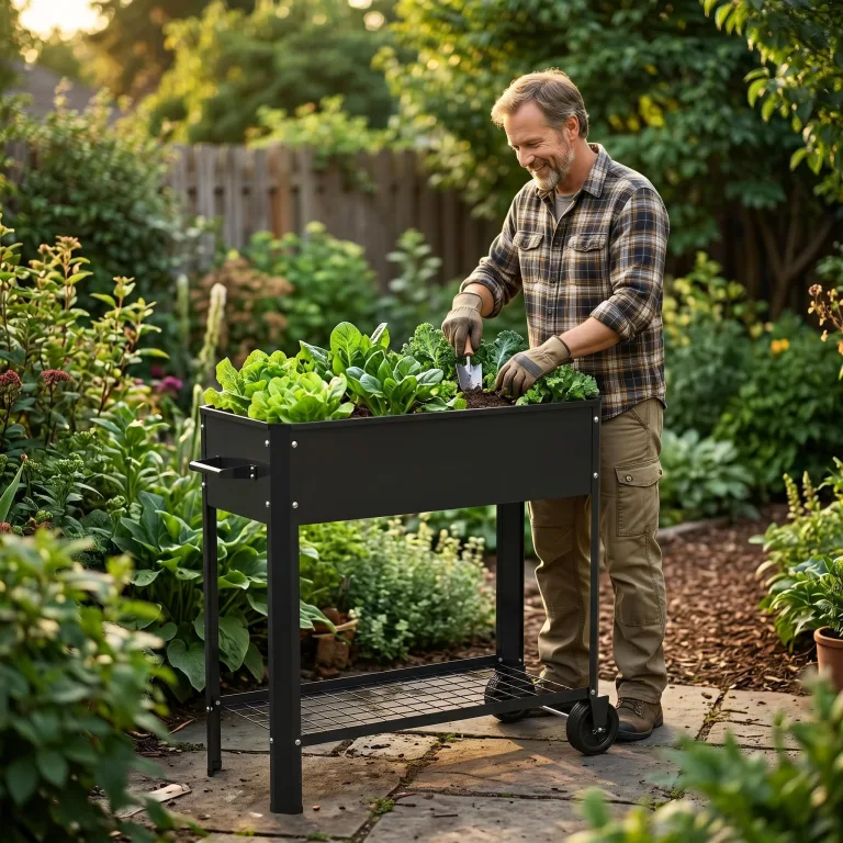 UISEBRT Mobiles Hochbeet mit Rollen und Ablage,56L Blumenbeet aus Metall,Rostfrei & Wetterfest, 80x35x80cm Erhöhtes Frühbeet Kräuterbeet für Garten Balkon Terrasse,Schwarz – Bild 1