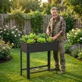 UISEBRT Mobiles Hochbeet mit Rollen und Ablage,56L Blumenbeet aus Metall,Rostfrei & Wetterfest, 80x35x80cm Erhöhtes Frühbeet Kräuterbeet für Garten Balkon Terrasse,Schwarz - Thumbnail 10