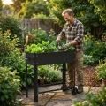 UISEBRT Mobiles Hochbeet mit Rollen und Ablage,56L Blumenbeet aus Metall,Rostfrei & Wetterfest, 80x35x80cm Erhöhtes Frühbeet Kräuterbeet für Garten Balkon Terrasse,Schwarz - Thumbnail 1