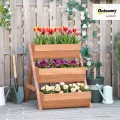 Outsunny Vertikales Hochbeet mit 3 Etagen Vertikalbeet aus Holz Blumenkasten mit 3 Pflanzkästen und Ablauflöchern Blumenbeet Kräuterbeet Blumentreppe für Terrasse Balkon Garten 65 x 75 x 76 cm Braun - Thumbnail 2