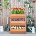 Outsunny Vertikales Hochbeet mit 3 Etagen Vertikalbeet aus Holz Blumenkasten mit 3 Pflanzkästen und Ablauflöchern Blumenbeet Kräuterbeet Blumentreppe für Terrasse Balkon Garten 65 x 75 x 76 cm Braun - Thumbnail 9