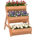 Outsunny Vertikales Hochbeet mit 3 Etagen Vertikalbeet aus Holz Blumenkasten mit 3 Pflanzkästen und Ablauflöchern Blumenbeet Kräuterbeet Blumentreppe für Terrasse Balkon Garten 65 x 75 x 76 cm Braun - Thumbnail 10