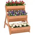 Outsunny Vertikales Hochbeet mit 3 Etagen Vertikalbeet aus Holz Blumenkasten mit 3 Pflanzkästen und Ablauflöchern Blumenbeet Kräuterbeet Blumentreppe für Terrasse Balkon Garten 65 x 75 x 76 cm Braun - Thumbnail 1