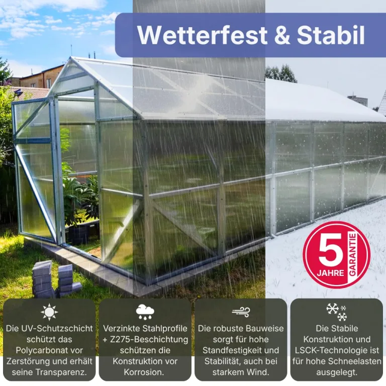 Stahl Gewächshaus Classic 250x400x220cm mit Fundament | 4 mm Hohlkammerplatten, UV-beständig & Winterfest | Treibhaus, Pflanzenhaus, Tomatenhaus für Garten – Bild 2