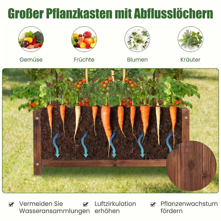COSTWAY Blumenkasten mit Rankgitter, Pflanzkasten Tannenholz, Pflanzkübel mit Sichtschutz, Hochbeet mit Spalier, Drainagelöchern, Rankhilfe für Kletterpflanzen Garten Terrasse, 90x45x180,5cm (Braun) – Bild 5
