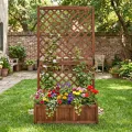 COSTWAY Blumenkasten mit Rankgitter, Pflanzkasten Tannenholz, Pflanzkübel mit Sichtschutz, Hochbeet mit Spalier, Drainagelöchern, Rankhilfe für Kletterpflanzen Garten Terrasse, 90x45x180,5cm (Braun) - Thumbnail 2