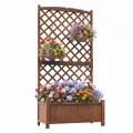 COSTWAY Blumenkasten mit Rankgitter, Pflanzkasten Tannenholz, Pflanzkübel mit Sichtschutz, Hochbeet mit Spalier, Drainagelöchern, Rankhilfe für Kletterpflanzen Garten Terrasse, 90x45x180,5cm (Braun) - Thumbnail 1