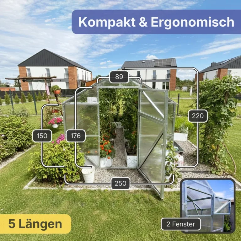 Classic Gewächshaus aus Stahl 250x400x220cm mit Fundament | 6 mm Hohlkammerplatten UV-beständig | Winterfest Treibhaus, Pflanzenhaus, Tomatenhaus für Garten – Bild 3