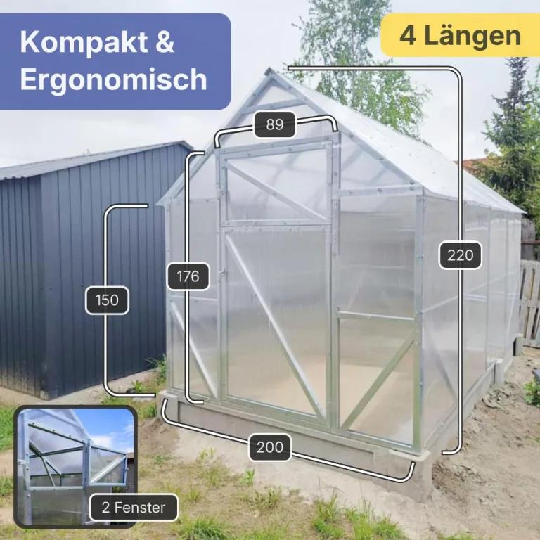 Stahl Gewächshaus Smart 200x300x220cm mit Holzfundament | UV-beständige 4 mm Hohlkammerplatten | Automatischer Fensteröffner inkl. | Winterfestes Tomatenhaus & Treibhaus für Garten – Bild 4