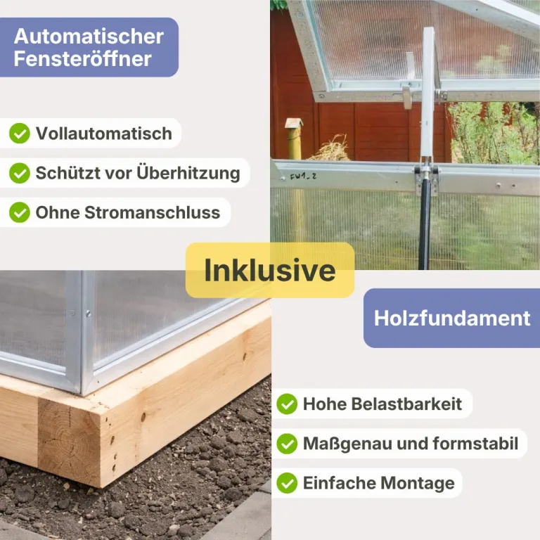 Stahl Gewächshaus Smart 200x300x220cm mit Holzfundament | UV-beständige 4 mm Hohlkammerplatten | Automatischer Fensteröffner inkl. | Winterfestes Tomatenhaus & Treibhaus für Garten – Bild 6