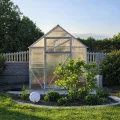 Stahl Gewächshaus Smart 200x300x220cm mit Holzfundament | UV-beständige 4 mm Hohlkammerplatten | Automatischer Fensteröffner inkl. | Winterfestes Tomatenhaus & Treibhaus für Garten - Thumbnail 8