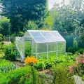 Stahl Gewächshaus Smart 200x300x220cm mit Holzfundament | UV-beständige 4 mm Hohlkammerplatten | Automatischer Fensteröffner inkl. | Winterfestes Tomatenhaus & Treibhaus für Garten - Thumbnail 9