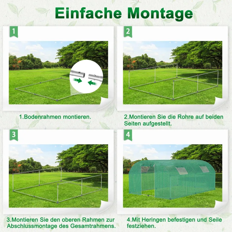 XMTECH Gewächshaus 3x8m 24m², Foliengewächshaus mit 8 Fenstern, Tomaten Gewächshaus, langlebige Schutzfolie, Stabiler Stahlrahmen, Wind- & frostfest, einfacher Aufbau für ganzjähriges Gärtnern – Bild 6