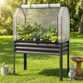 COSTWAY 3 in 1 Hochbeet mit PE-Abdeckung, erhöhtes Gartenbeet aus verzinktem Metall, Gewächshaus mit rollbarer Tür, Pflanzbeet Kräuterbeet für Garten Balkon Terrasse, 112 x 55 x 152 cm (Grau) - Thumbnail 2