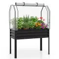 COSTWAY 3 in 1 Hochbeet mit PE-Abdeckung, erhöhtes Gartenbeet aus verzinktem Metall, Gewächshaus mit rollbarer Tür, Pflanzbeet Kräuterbeet für Garten Balkon Terrasse, 112 x 55 x 152 cm (Grau) - Thumbnail 10