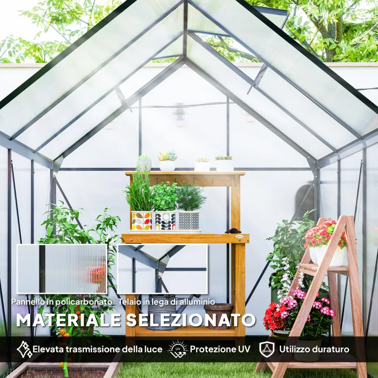 Outsunny Gewächshaus für den Garten, aus Polycarbonat mit Rahmen aus Aluminiumlegierung, 3,6 m², Gewächshaus für den Garten mit Fundament, Dachrinnen, verstellbares Dachfenster, Flügeltür, für – Bild 3