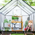 Outsunny Gewächshaus für den Garten, aus Polycarbonat mit Rahmen aus Aluminiumlegierung, 3,6 m², Gewächshaus für den Garten mit Fundament, Dachrinnen, verstellbares Dachfenster, Flügeltür, für - Thumbnail 3