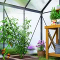 Outsunny Gewächshaus für den Garten, aus Polycarbonat mit Rahmen aus Aluminiumlegierung, 3,6 m², Gewächshaus für den Garten mit Fundament, Dachrinnen, verstellbares Dachfenster, Flügeltür, für - Thumbnail 8